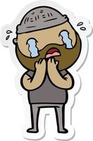 sticker of a cartoon bearded man crying vector