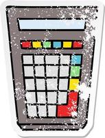 distressed sticker of a quirky hand drawn cartoon calculator vector