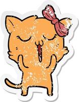 distressed sticker of a cartoon cat vector