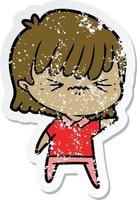 distressed sticker of a annoyed cartoon girl vector