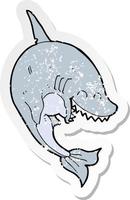 pegatina retro angustiada de un tiburón de dibujos animados vector