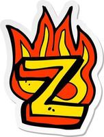 sticker of a cartoon flaming letter vector