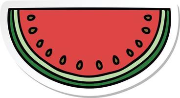 sticker of a quirky hand drawn cartoon watermelon vector