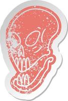 distressed old sticker of a skull head vector