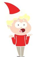 flat color illustration of a man gasping in surprise wearing santa hat vector