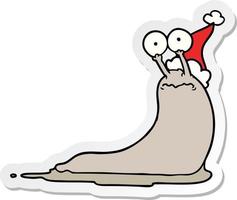 sticker cartoon of a slug wearing santa hat vector