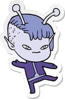 sticker of a cute cartoon alien girl vector