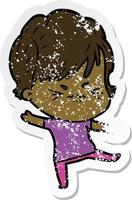 distressed sticker of a cartoon frustrated woman vector