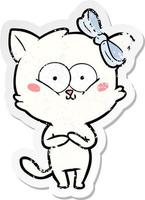 distressed sticker of a cartoon cat vector