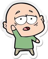 sticker of a cartoon tired bald man vector