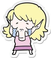 sticker of a cartoon crying elf girl vector