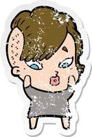 distressed sticker of a cartoon surprised girl vector