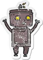 distressed sticker of a cartoon robot vector