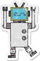 distressed sticker of a cute cartoon happy robot vector