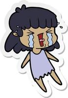 sticker of a cartoon woman in tears vector