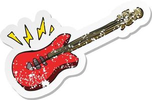 retro distressed sticker of a cartoon electric guitar vector