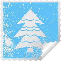 distressed square peeling sticker symbol snow covered tree vector