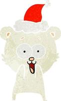 dibujos animados retro de oso de peluche emocionado de llevar un sombrero de santa vector