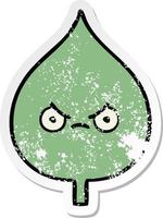 distressed sticker of a cute cartoon expressional leaf vector