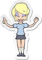 sticker of a cartoon pretty girl with idea vector