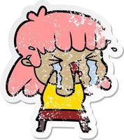 distressed sticker of a cartoon woman in tears vector