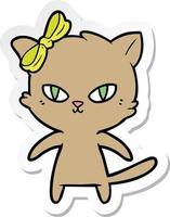 sticker of a cute cartoon cat vector