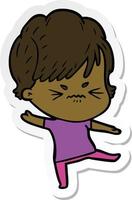 sticker of a cartoon frustrated woman vector