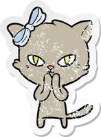 distressed sticker of a cute cartoon cat vector