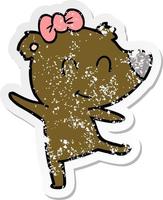 distressed sticker of a female bear cartoon vector