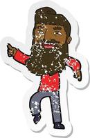 retro distressed sticker of a cartoon man with beard laughing and pointing vector