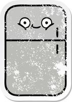 distressed sticker of a cute cartoon fridge freezer vector