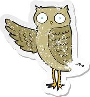 retro distressed sticker of a cartoon owl vector