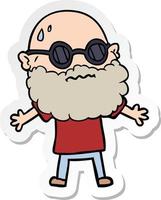 sticker of a cartoon worried man with beard and sunglasses vector