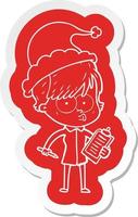 cartoon  sticker of a woman wearing santa hat vector