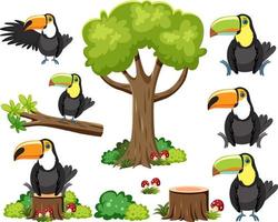 Wild animals set with nature elements vector