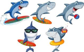 conjunto de personajes de dibujos animados de tiburones vector