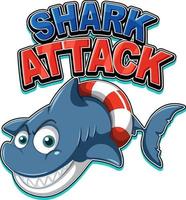 Shark attack icon with cute shark cartoon character vector