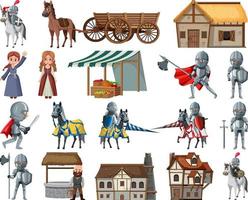 Medieval cartoon characters and objects vector