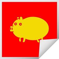 square peeling sticker cartoon fat pig vector