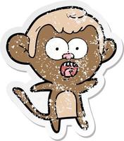 distressed sticker of a cartoon shocked monkey vector