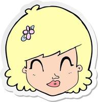 pegatina de un rostro femenino feliz de dibujos animados vector