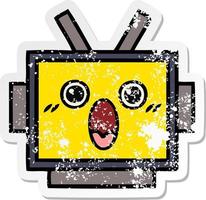 distressed sticker of a cute cartoon robot head vector