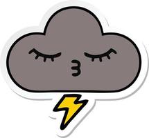 sticker of a cute cartoon storm cloud vector