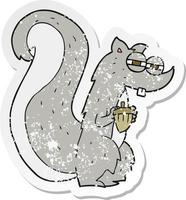 retro distressed sticker of a cartoon squirrel with nut vector