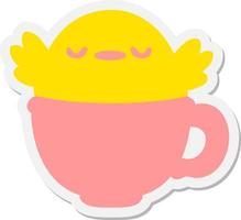 cute baby bird sitting in cup sticker vector