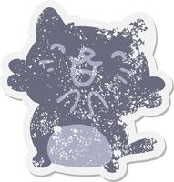 happy cartoon cat drooling grunge sticker vector