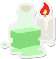 magic potion in fancy bottle with candle sticker vector