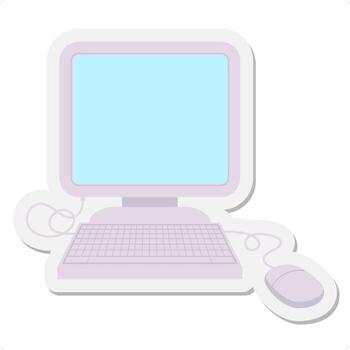 computer with mouse and keyboard sticker vector