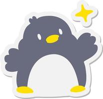 cute christmas penguin with star sticker vector