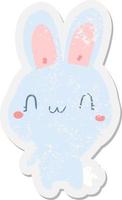 cartoon rabbit waving grunge sticker vector